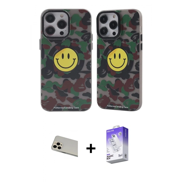 MARSİLYAN™- iPhone 13 Pro Max Kılıf Nova Doku Koleksiyonu - Siyah Bilvis 5in1 3D Magic Cam Ekran Koruyucu + Rainbow Kamera Lens Koruma Cam - REGD