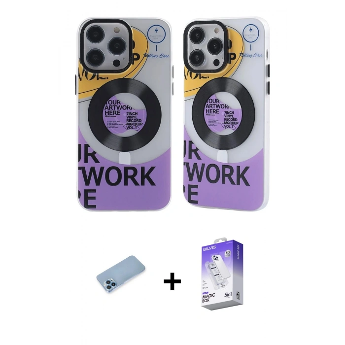 MARSİLYAN™- iPhone 13 Pro Max Kılıf Nova Doku Koleksiyonu - Siyah Bilvis 5in1 3D Magic Cam Ekran Koruyucu + Shine Kamera Lens Koruma Cam - MI