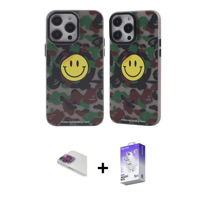 MARSİLYAN™- iPhone 13 Pro Max Kılıf Nova Doku Koleksiyonu - Siyah Bilvis 5in1 3D Magic Cam Ekran Koruyucu + Pers Alüminyum Kamera Lens - GI