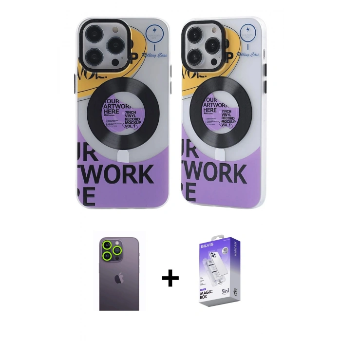 MARSİLYAN™- iPhone 13 Pro Max Kılıf Nova Doku Koleksiyonu - Siyah Bilvis 5in1 3D Magic Cam Ekran Koruyucu + Neon Fosforlu Kamera Lens - YL
