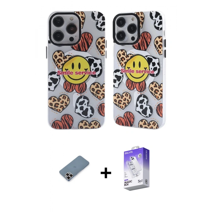 MARSİLYAN™- iPhone 13 Pro Max Kılıf Nova Doku Koleksiyonu - Siyah Bilvis 5in1 3D Magic Cam Ekran Koruyucu + Metal Kamera Lens Koruma Cam - MR