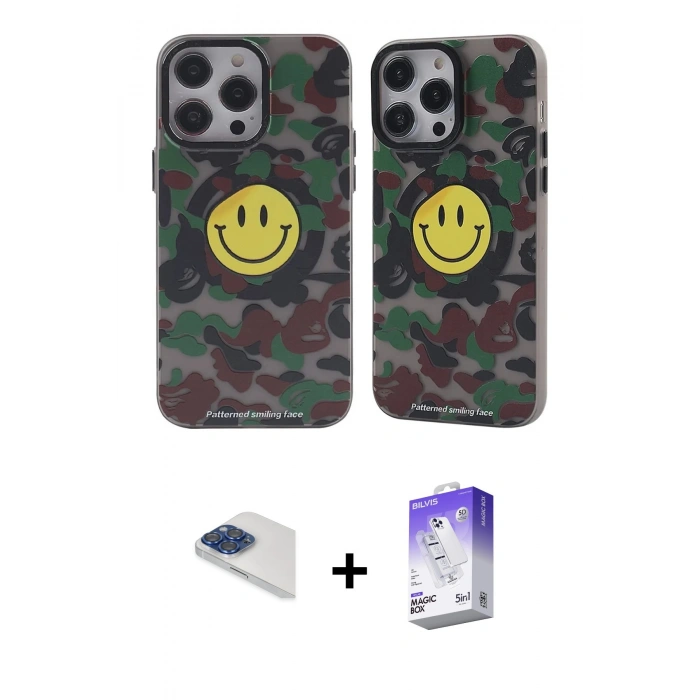 MARSİLYAN™- iPhone 13 Pro Max Kılıf Nova Doku Koleksiyonu - Siyah Bilvis 5in1 3D Magic Cam Ekran Koruyucu + Pers Alüminyum Kamera Lens - LT