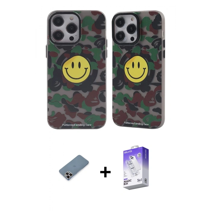 MARSİLYAN™- iPhone 13 Pro Max Kılıf Nova Doku Koleksiyonu - Siyah Bilvis 5in1 3D Magic Cam Ekran Koruyucu + Metal Kamera Lens Koruma Cam - MR