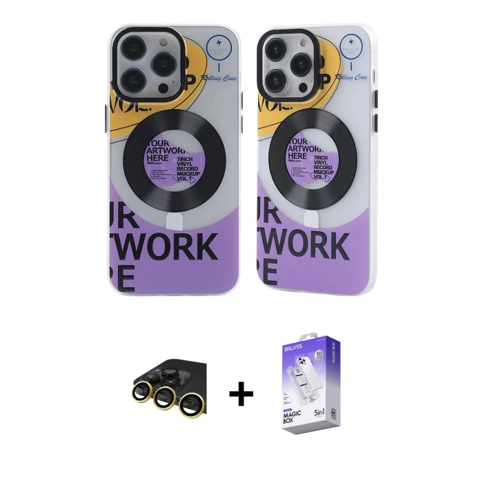 MARSİLYAN™- iPhone 13 Pro Max Kılıf Nova Doku Koleksiyonu - Siyah Bilvis 5in1 3D Magic Cam Ekran Koruyucu + Raze Metal Kamera Lens - GD
