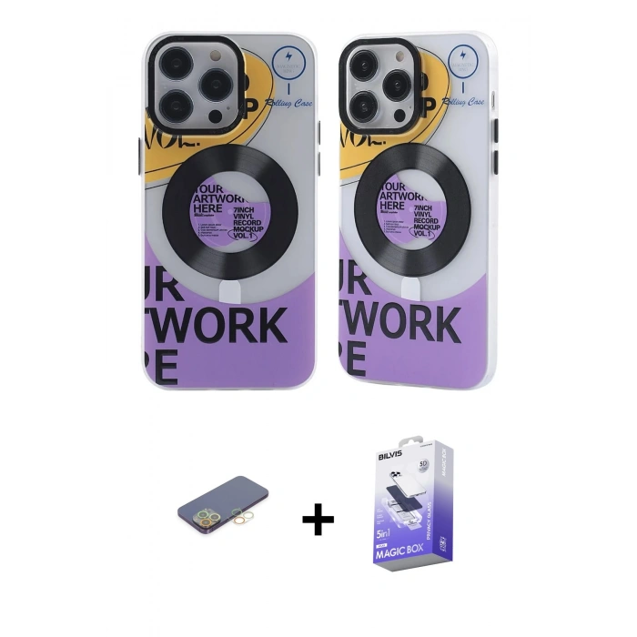 MARSİLYAN™- iPhone 13 Pro Max Kılıf Nova Doku Koleksiyonu - Siyah Bilvis 5in1 5D Magic Hayalet Cam Ekran Koruyucu + Renkli Kamera Lens Koruma Cam - SI