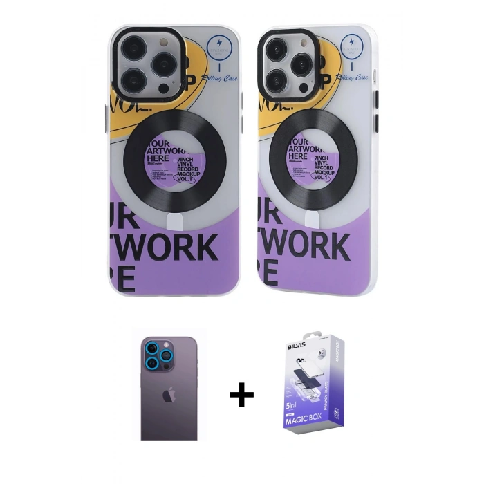 MARSİLYAN™- iPhone 13 Pro Max Kılıf Nova Doku Koleksiyonu - Siyah Bilvis 5in1 5D Magic Hayalet Cam Ekran Koruyucu + Mavi Neon Fosforlu Kamera Lens