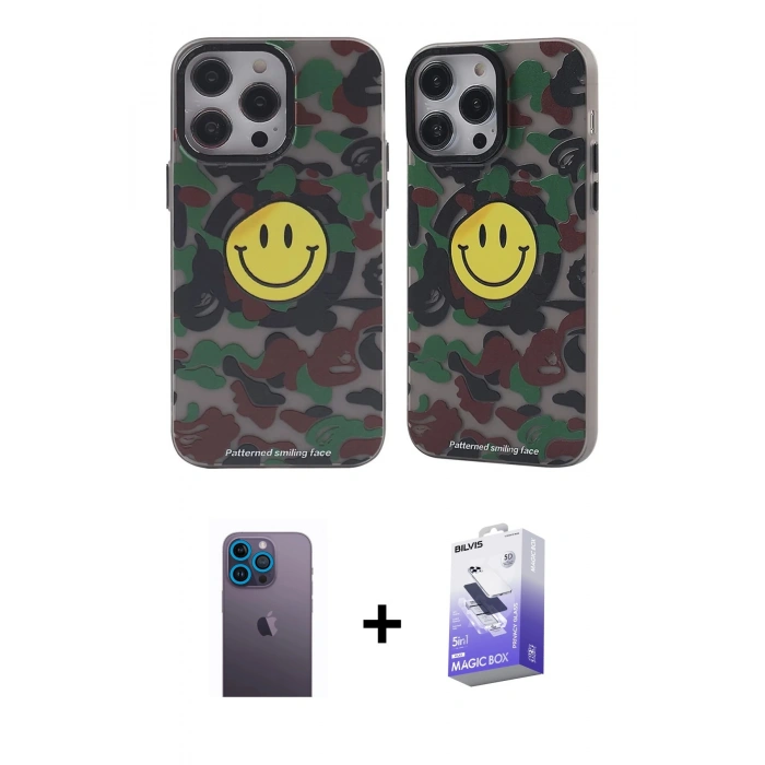 MARSİLYAN™- iPhone 13 Pro Max Kılıf Nova Doku Koleksiyonu - Siyah Bilvis 5in1 5D Magic Hayalet Cam Ekran Koruyucu + Neon Fosforlu Kamera Lens - MI