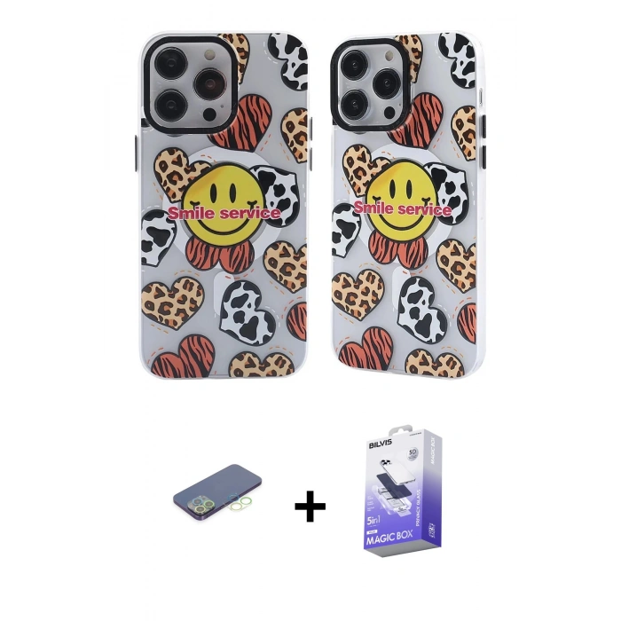 MARSİLYAN™- iPhone 13 Pro Max Kılıf Nova Doku Koleksiyonu - Siyah Bilvis 5in1 5D Magic Hayalet Cam Ekran Koruyucu + Yeşil Renkli Kamera Lens Koruma Cam