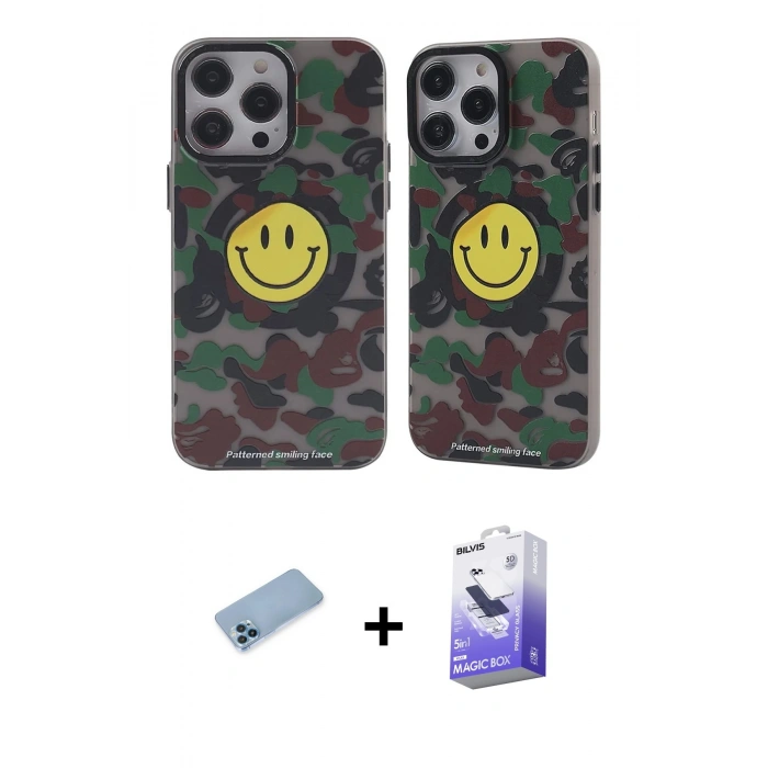 MARSİLYAN™- iPhone 13 Pro Max Kılıf Nova Doku Koleksiyonu - Siyah Bilvis 5in1 5D Magic Hayalet Cam Ekran Koruyucu + Shine Kamera Lens Koruma Cam - MI
