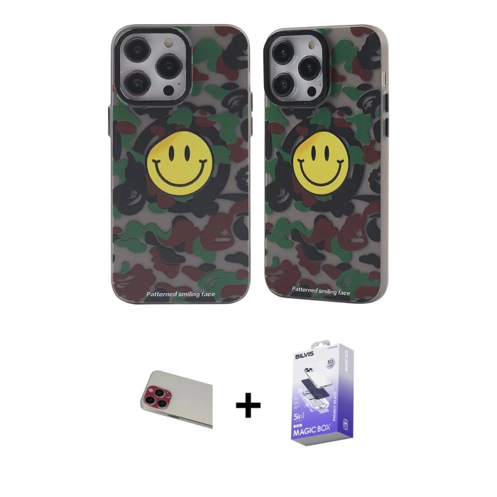 MARSİLYAN™- iPhone 13 Pro Max Kılıf Nova Doku Koleksiyonu - Siyah Bilvis 5in1 5D Magic Hayalet Cam Ekran Koruyucu + Rainbow Kamera Lens Koruma Cam - KI