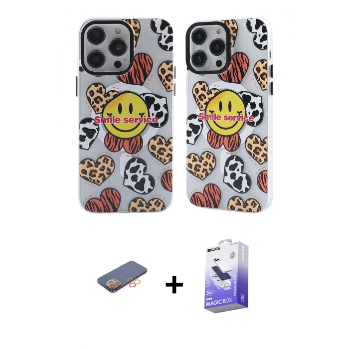 MARSİLYAN™- iPhone 13 Pro Max Kılıf Nova Doku Koleksiyonu - Siyah Bilvis 5in1 5D Magic Hayalet Cam Ekran Koruyucu + Renkli Kamera Lens Koruma Cam - TU