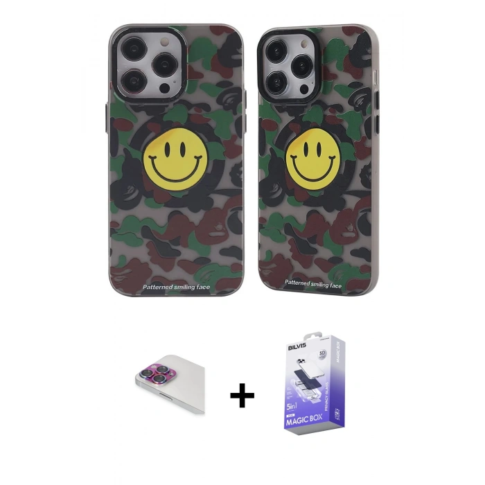 MARSİLYAN™- iPhone 13 Pro Max Kılıf Nova Doku Koleksiyonu - Siyah Bilvis 5in1 5D Magic Hayalet Cam Ekran Koruyucu + Pers Alüminyum Kamera Lens - GI