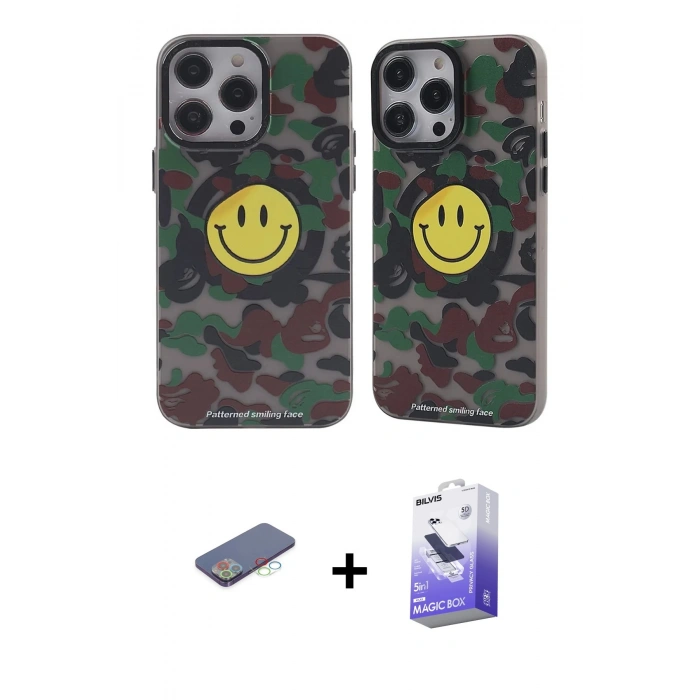 MARSİLYAN™- iPhone 13 Pro Max Kılıf Nova Doku Koleksiyonu - Siyah Bilvis 5in1 5D Magic Hayalet Cam Ekran Koruyucu + Mavi Renkli Kamera Lens Koruma Cam