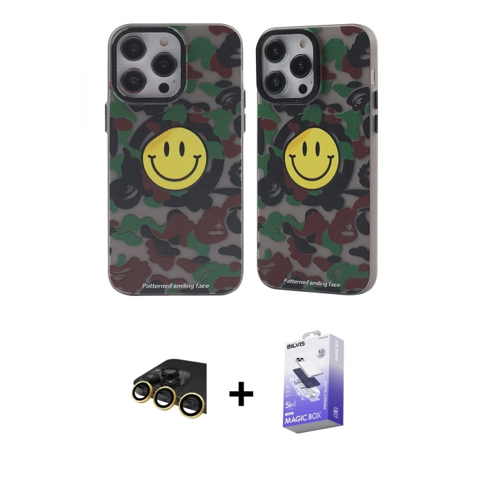 MARSİLYAN™- iPhone 13 Pro Max Kılıf Nova Doku Koleksiyonu - Siyah Bilvis 5in1 5D Magic Hayalet Cam Ekran Koruyucu + Gold Raze Metal Kamera Lens