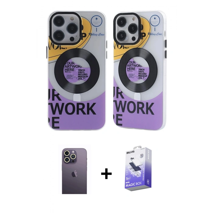 MARSİLYAN™- iPhone 13 Pro Max Kılıf Nova Doku Koleksiyonu - Siyah Bilvis 5in1 5D Magic Hayalet Cam Ekran Koruyucu + Neon Fosforlu Kamera Lens - BZ