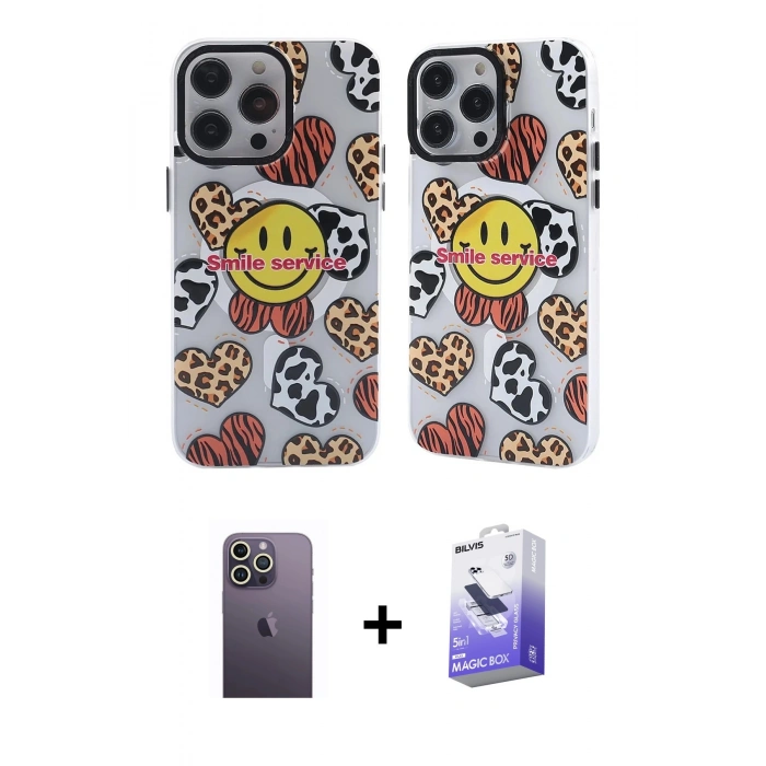 MARSİLYAN™- iPhone 13 Pro Max Kılıf Nova Doku Koleksiyonu - Siyah Bilvis 5in1 5D Magic Hayalet Cam Ekran Koruyucu + Neon Fosforlu Kamera Lens - BZ