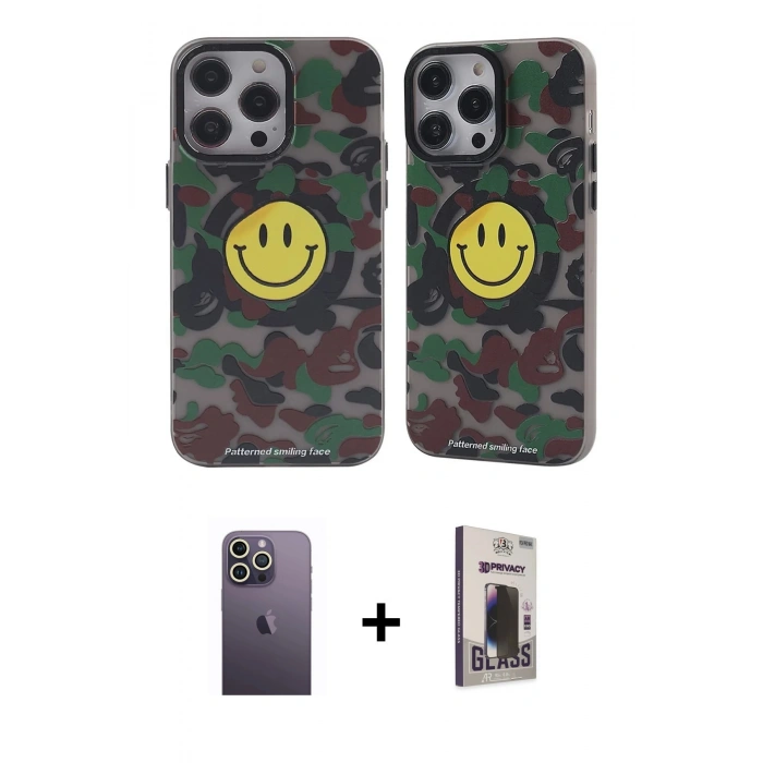 MARSİLYAN™- iPhone 13 Pro Max Kılıf Nova Doku Koleksiyonu - Siyah Bilvis Hayalet Cam Ekran Koruyucu + Neon Fosforlu Kamera Lens - BZ