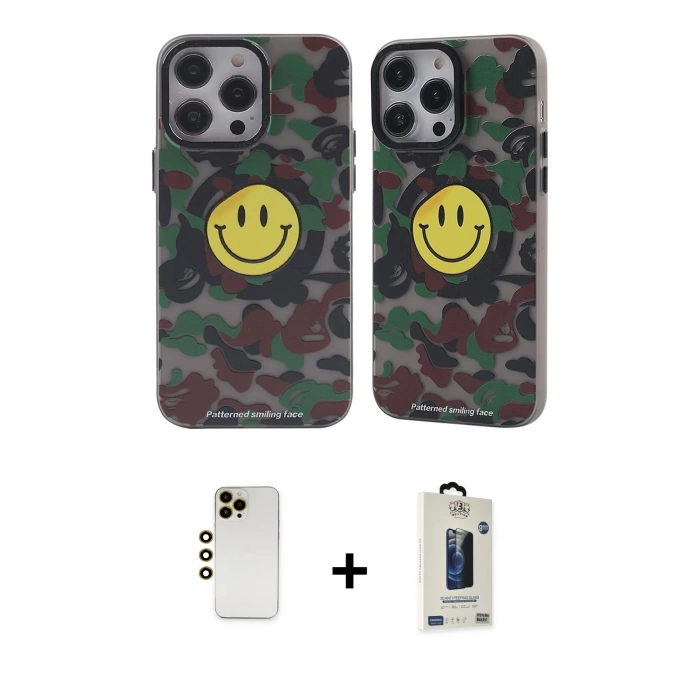 MARSİLYAN™- iPhone 13 Pro Max Kılıf Nova Doku Koleksiyonu - Siyah Bilvis Hayalet Cam Ekran Koruyucu + Gold Shine Kamera Lens