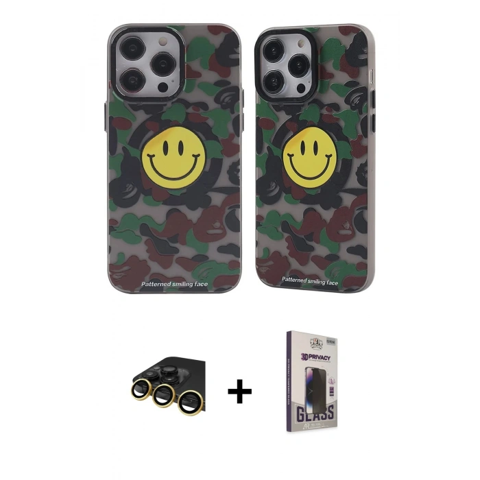 MARSİLYAN™- iPhone 13 Pro Max Kılıf Nova Doku Koleksiyonu - Siyah Bilvis Hayalet Cam Ekran Koruyucu + Gold Raze Metal Kamera Lens