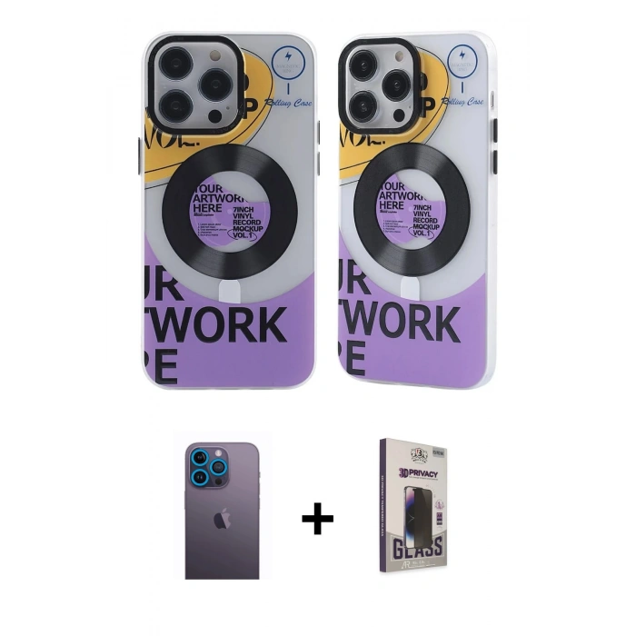 MARSİLYAN™- iPhone 13 Pro Max Kılıf Nova Doku Koleksiyonu - Siyah Bilvis Hayalet Cam Ekran Koruyucu + Neon Fosforlu Kamera Lens - MI