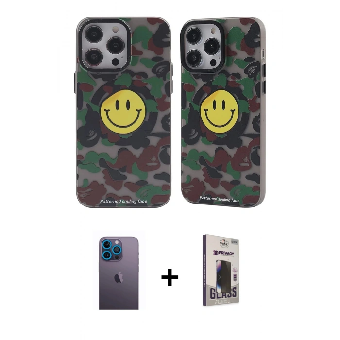 MARSİLYAN™- iPhone 13 Pro Max Kılıf Nova Doku Koleksiyonu - Siyah Bilvis Hayalet Cam Ekran Koruyucu + Neon Fosforlu Kamera Lens - MI