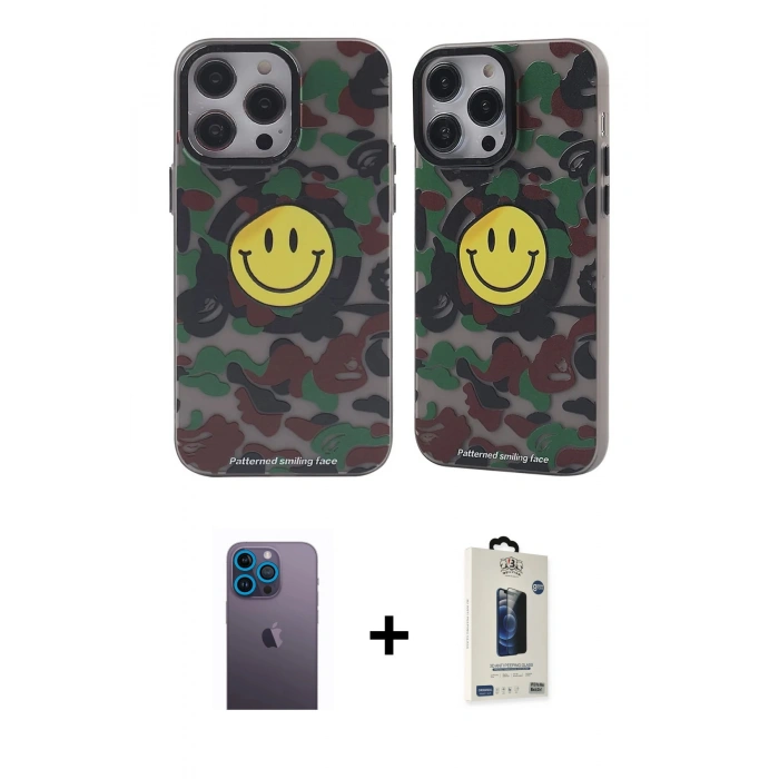 MARSİLYAN™- iPhone 13 Pro Max Kılıf Nova Doku Koleksiyonu - Siyah Bilvis Hayalet Cam Ekran Koruyucu + Neon Fosforlu Kamera Lens - MI