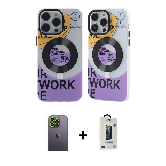 MARSİLYAN™- iPhone 13 Pro Max Kılıf Nova Doku Koleksiyonu - Siyah Bilvis Hayalet Cam Ekran Koruyucu + Neon Fosforlu Kamera Lens - YL