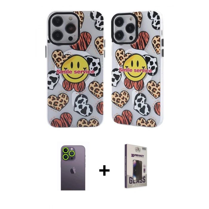 MARSİLYAN™- iPhone 13 Pro Max Kılıf Nova Doku Koleksiyonu - Siyah Bilvis Hayalet Cam Ekran Koruyucu + Neon Fosforlu Kamera Lens - YL