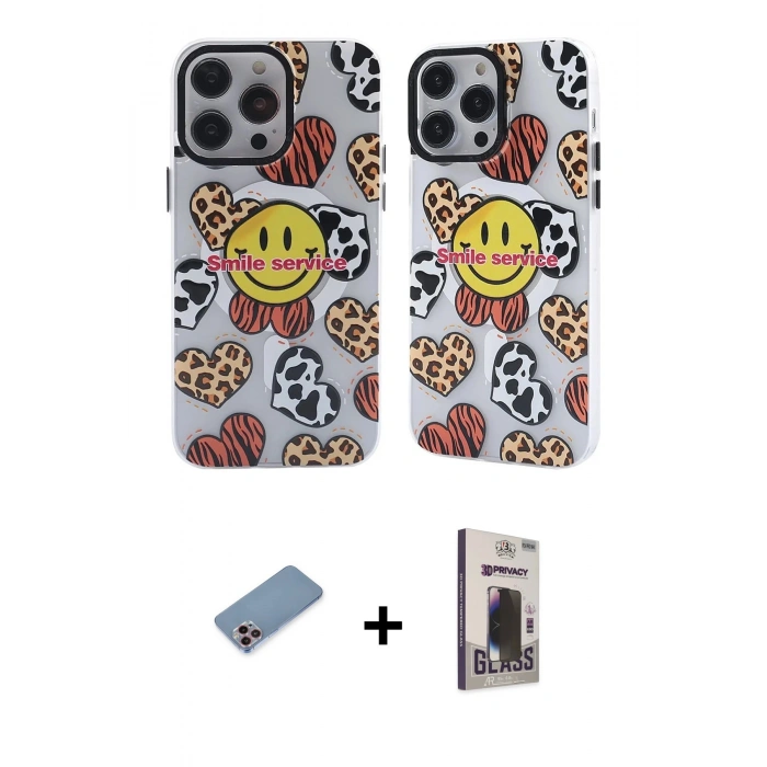 MARSİLYAN™- iPhone 13 Pro Max Kılıf Nova Doku Koleksiyonu - Siyah Bilvis Hayalet Cam Ekran Koruyucu + Pembe Shine Kamera Lens Koruma Cam