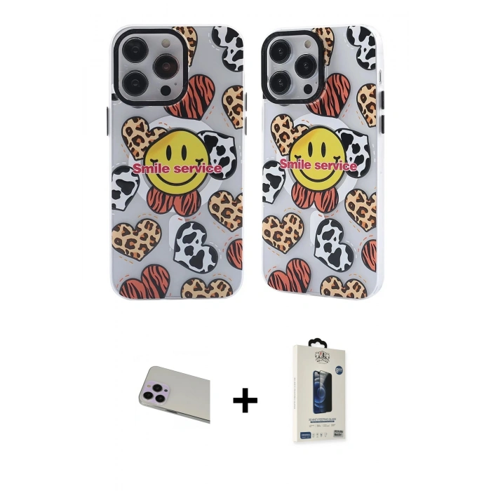 MARSİLYAN™- iPhone 13 Pro Max Kılıf Nova Doku Koleksiyonu - Siyah Bilvis Hayalet Cam Ekran Koruyucu + Rainbow Kamera Lens Koruma Cam - MR