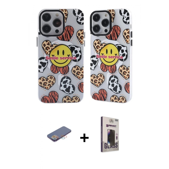 MARSİLYAN™- iPhone 13 Pro Max Kılıf Nova Doku Koleksiyonu - Siyah Bilvis Hayalet Cam Ekran Koruyucu + Renkli Kamera Lens Koruma Cam - PE