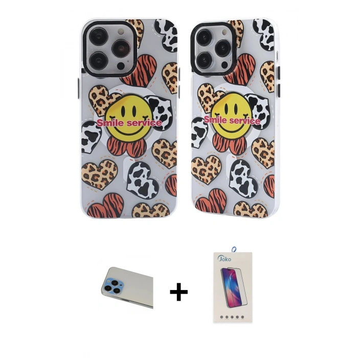 MARSİLYAN™- iPhone 13 Pro Max Kılıf Nova Doku Koleksiyonu - Siyah Joko 5D Cam + Mavi Rainbow Kamera Lens Koruma Cam