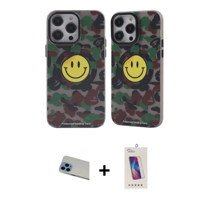 MARSİLYAN™- iPhone 13 Pro Max Kılıf Nova Doku Koleksiyonu - Siyah Joko 5D Cam + Mavi Rainbow Kamera Lens Koruma Cam