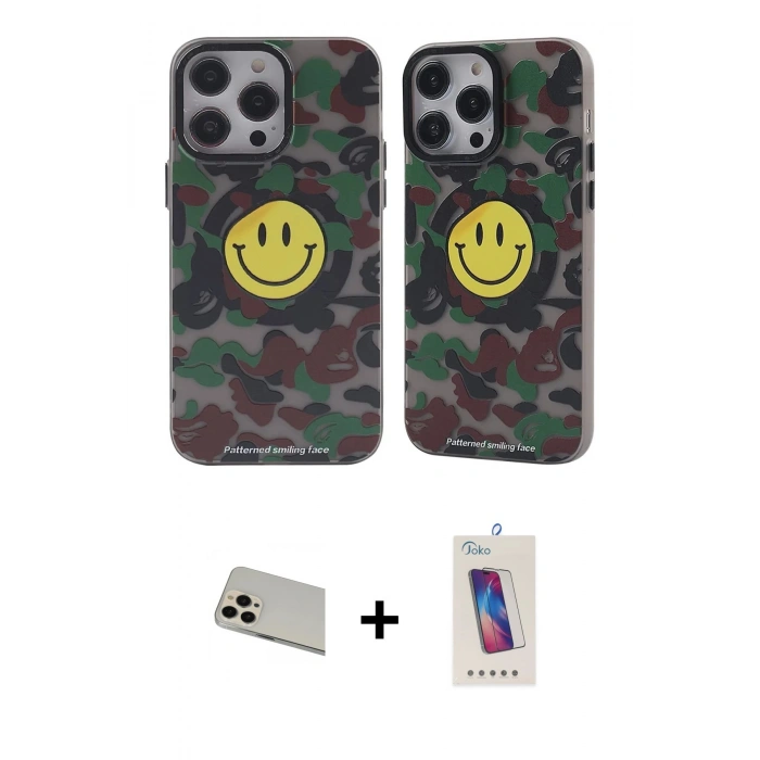 MARSİLYAN™- iPhone 13 Pro Max Kılıf Nova Doku Koleksiyonu - Siyah Joko 5D Cam + Rose Gold Rainbow Kamera Lens Koruma Cam