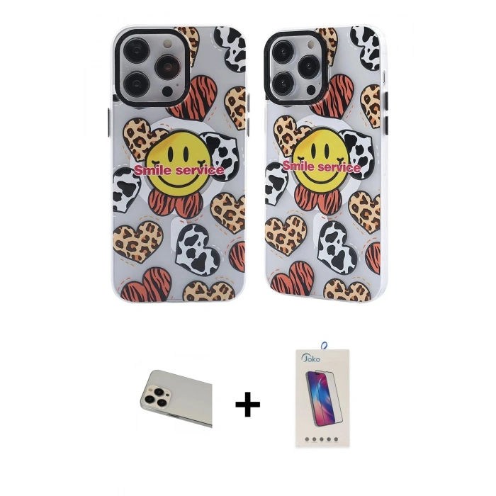 MARSİLYAN™- iPhone 13 Pro Max Kılıf Nova Doku Koleksiyonu - Siyah Joko 5D Cam + Rose Gold Rainbow Kamera Lens Koruma Cam