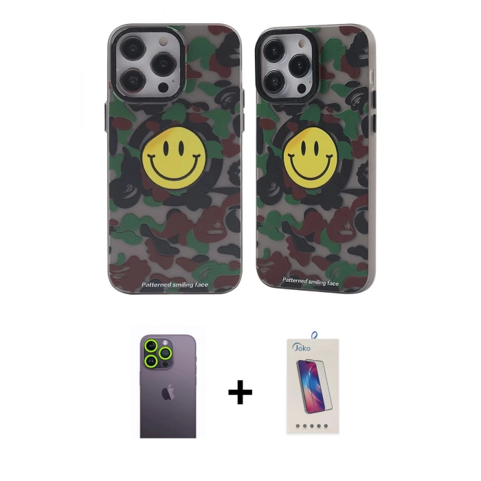 MARSİLYAN™- iPhone 13 Pro Max Kılıf Nova Doku Koleksiyonu - Siyah Joko 5D Cam + Neon Fosforlu Kamera Lens - YL