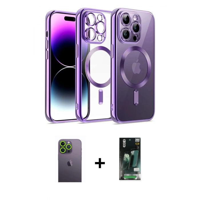 MARSİLYAN™- iPhone 13 Pro Max Kılıf Nova Işık Özel Seri - Şeffaf 360 Full Body Arka Koruyucu + Neon Fosforlu Kamera Lens - YL