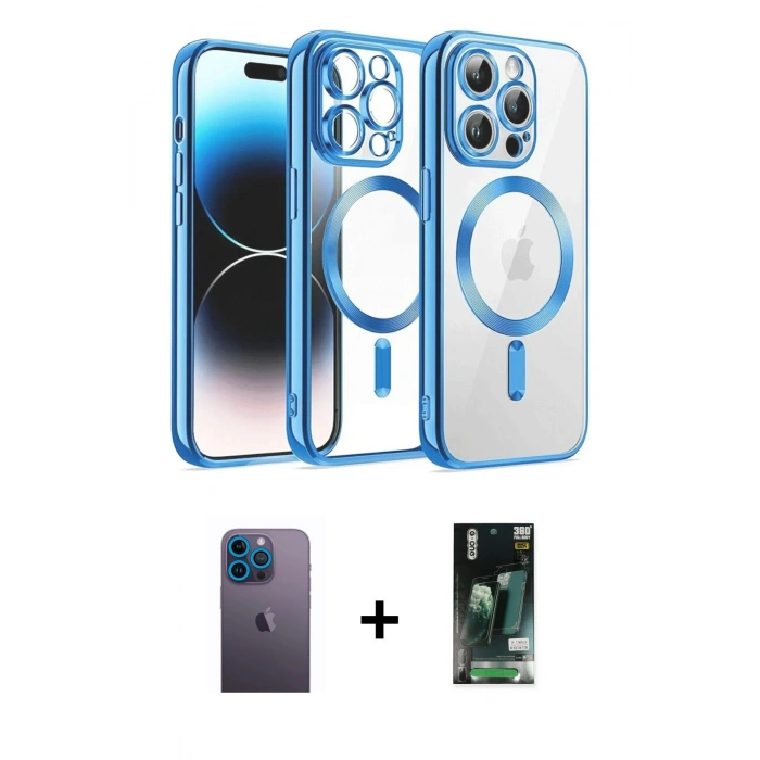 MARSİLYAN™- iPhone 13 Pro Max Kılıf Nova Işık Özel Seri - Şeffaf 360 Full Body Arka Koruyucu + Neon Fosforlu Kamera Lens - MI