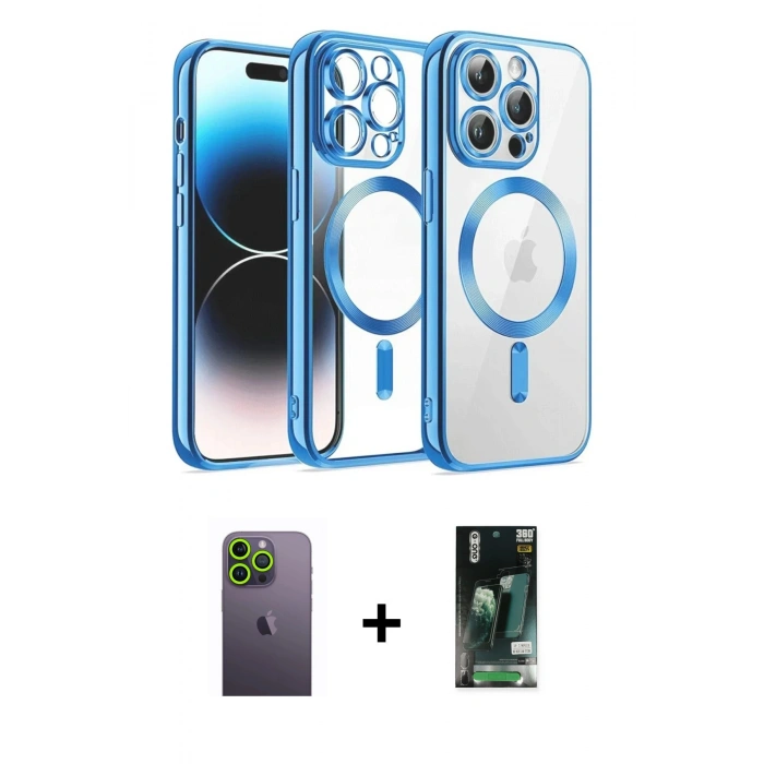 MARSİLYAN™- iPhone 13 Pro Max Kılıf Nova Işık Özel Seri - Şeffaf 360 Full Body Arka Koruyucu + Neon Fosforlu Kamera Lens - YL