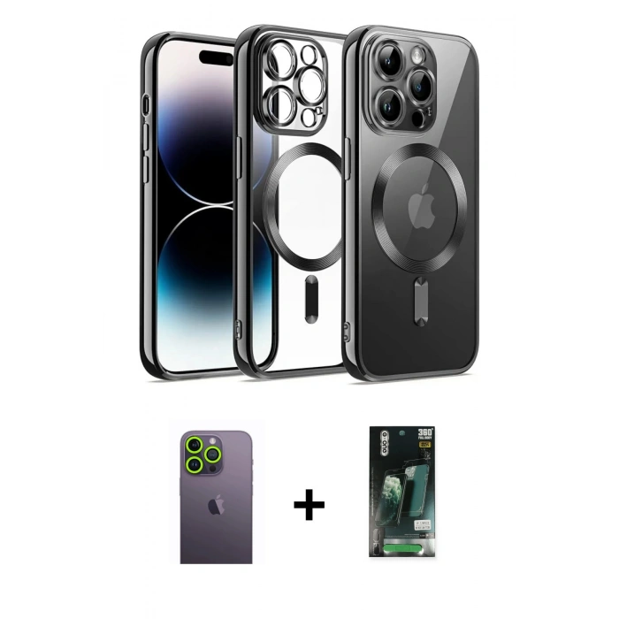 MARSİLYAN™- iPhone 13 Pro Max Kılıf Nova Işık Özel Seri - Şeffaf 360 Full Body Arka Koruyucu + Neon Fosforlu Kamera Lens - YL