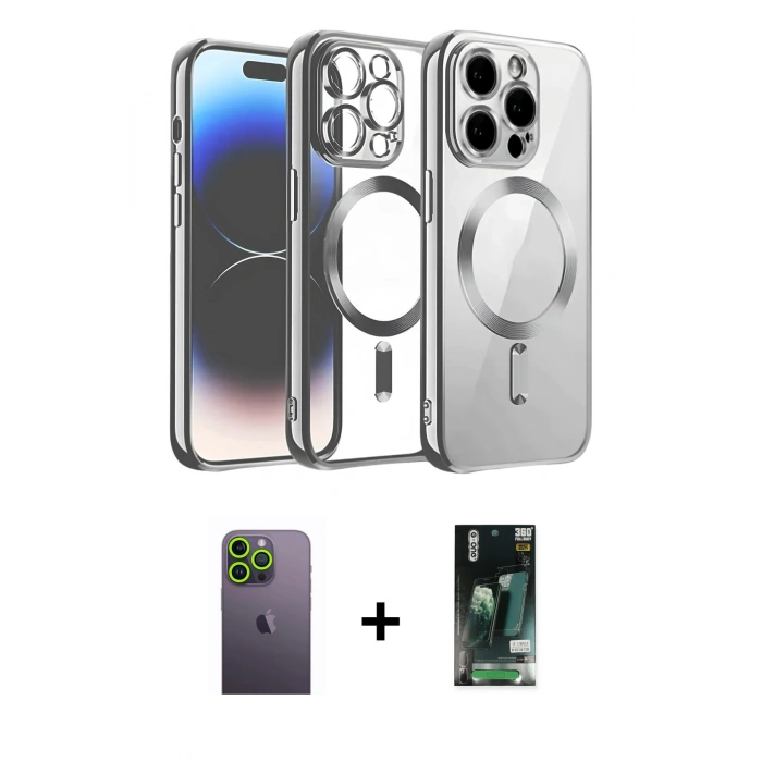 MARSİLYAN™- iPhone 13 Pro Max Kılıf Nova Işık Özel Seri - Şeffaf 360 Full Body Arka Koruyucu + Neon Fosforlu Kamera Lens - YL