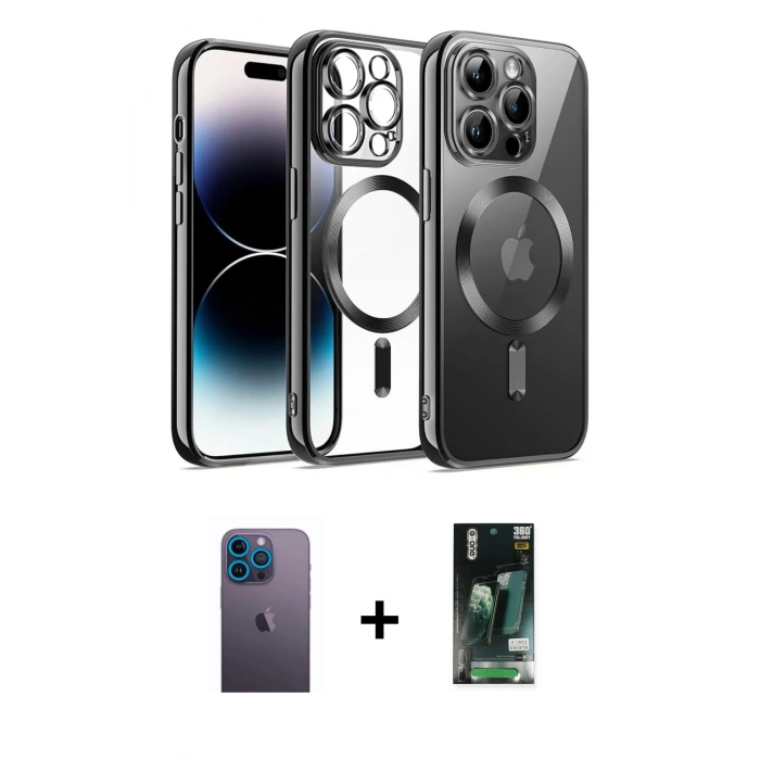 MARSİLYAN™- iPhone 13 Pro Max Kılıf Nova Işık Özel Seri - Şeffaf 360 Full Body Arka Koruyucu + Neon Fosforlu Kamera Lens - MI