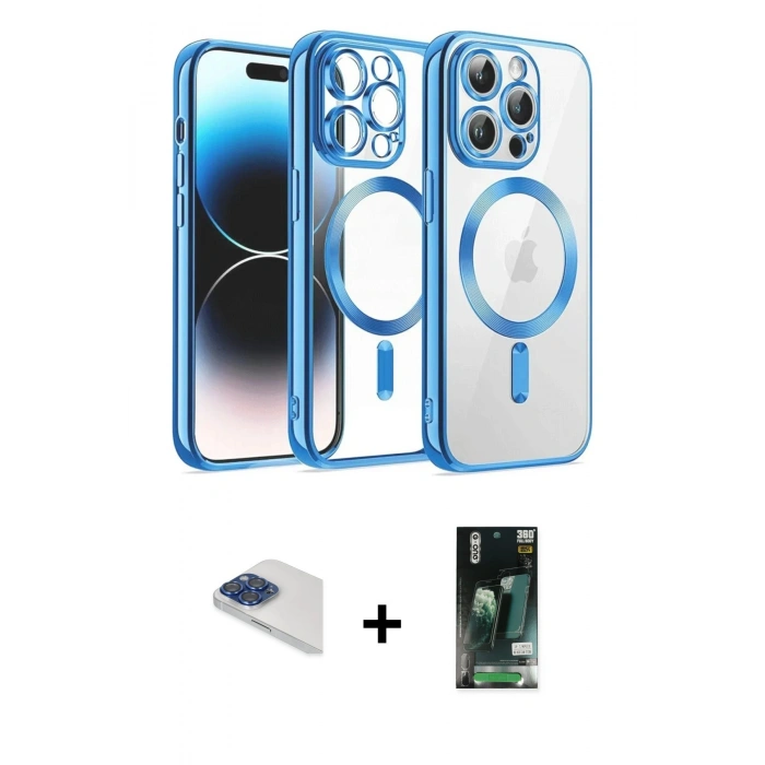 MARSİLYAN™- iPhone 13 Pro Max Kılıf Nova Işık Özel Seri - Şeffaf 360 Full Body Arka Koruyucu + Pers Alüminyum Kamera Lens - LT