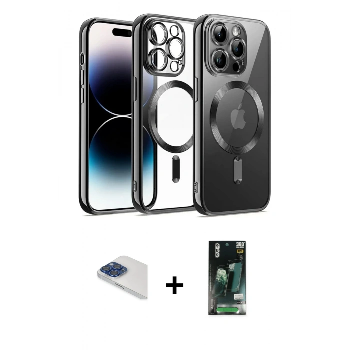 MARSİLYAN™- iPhone 13 Pro Max Kılıf Nova Işık Özel Seri - Şeffaf 360 Full Body Arka Koruyucu + Pers Alüminyum Kamera Lens - LT