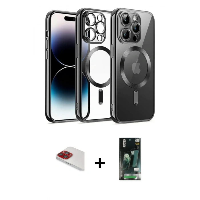 MARSİLYAN™- iPhone 13 Pro Max Kılıf Nova Işık Özel Seri - Şeffaf 360 Full Body Arka Koruyucu + Pers Alüminyum Kamera Lens - KI