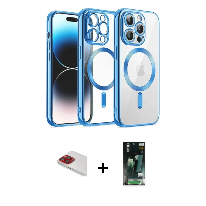 MARSİLYAN™- iPhone 13 Pro Max Kılıf Nova Işık Özel Seri - Şeffaf 360 Full Body Arka Koruyucu + Pers Alüminyum Kamera Lens - KI