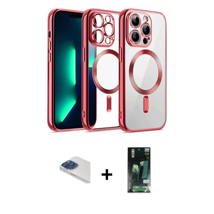 MARSİLYAN™- iPhone 13 Pro Max Kılıf Nova Işık Özel Seri - Şeffaf 360 Full Body Arka Koruyucu + Pers Alüminyum Kamera Lens - LT