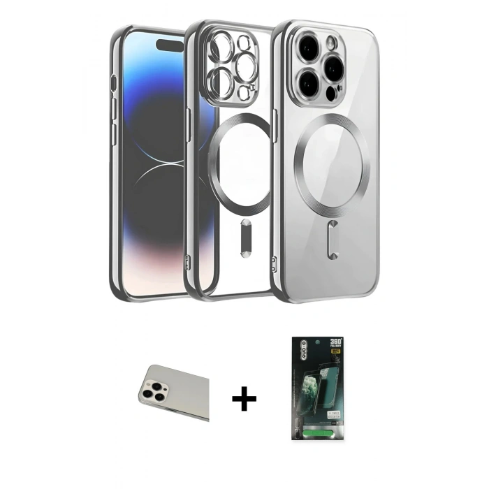 MARSİLYAN™- iPhone 13 Pro Max Kılıf Nova Işık Özel Seri - Şeffaf 360 Full Body Arka Koruyucu + Rainbow Kamera Lens Koruma Cam - BZ