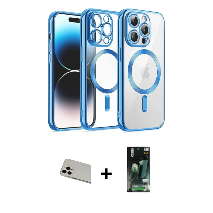 MARSİLYAN™- iPhone 13 Pro Max Kılıf Nova Işık Özel Seri - Şeffaf 360 Full Body Arka Koruyucu + Rainbow Kamera Lens Koruma Cam - REGD