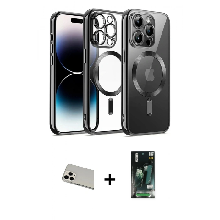 MARSİLYAN™- iPhone 13 Pro Max Kılıf Nova Işık Özel Seri - Şeffaf 360 Full Body Arka Koruyucu + Rainbow Kamera Lens Koruma Cam - BZ